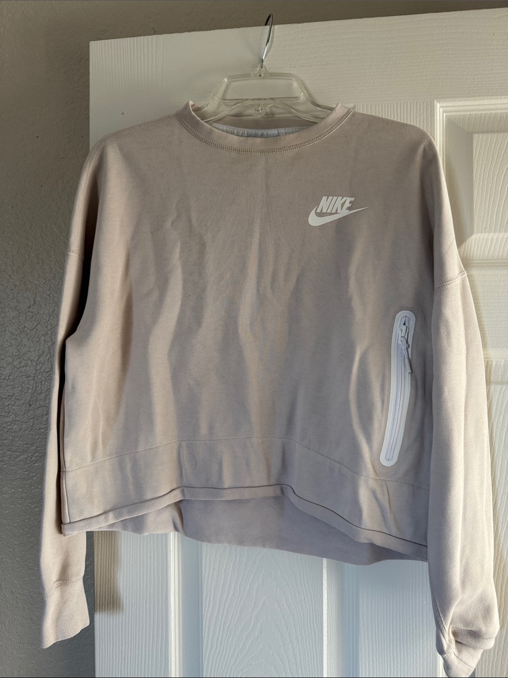 Nike Women’s Crewneck Sweatshirt in Light Taupe with White Logo